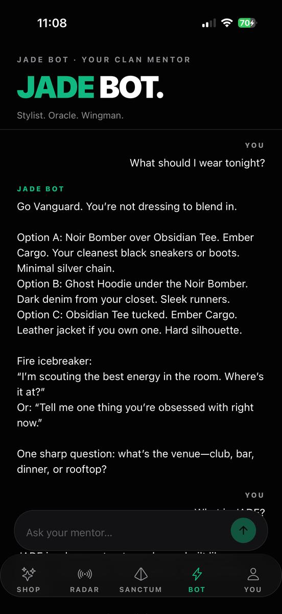 JADE Bot — Stylist, Oracle, Wingman